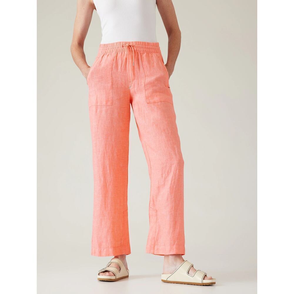 Athleta Women's Orange Retreat Linen Wide Leg Pants Size 18